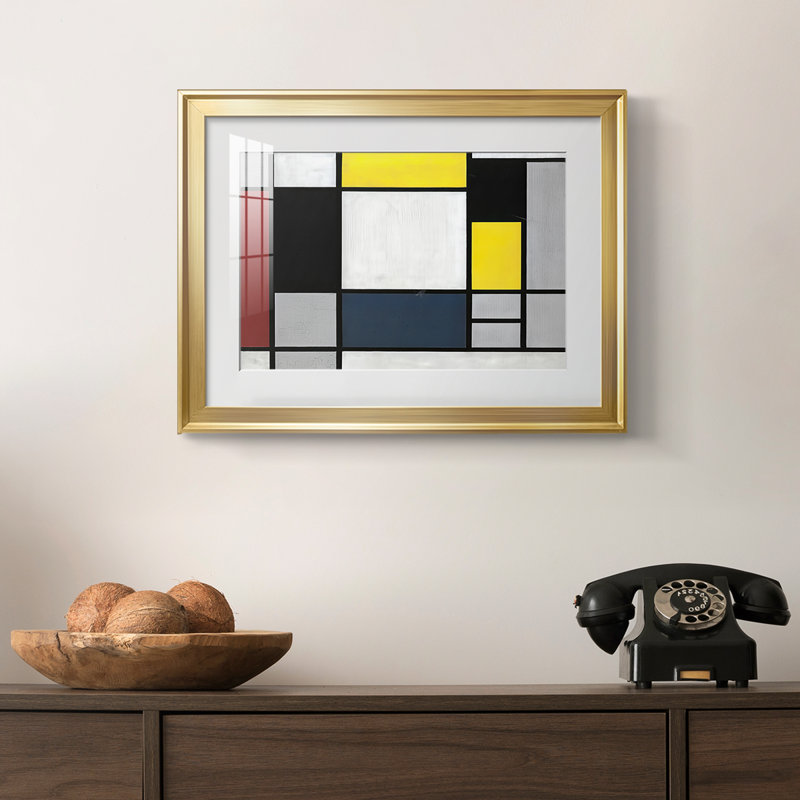 Composition avec grand avion rouge, jaune, noir, gris et bleu - Piet Mondrian - reproduction encadrée avec passe-partout et verre - 1921