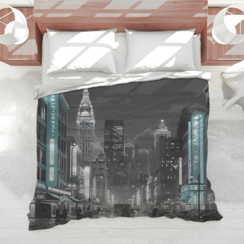 Cityscape Neon Lights Comforter, Queen