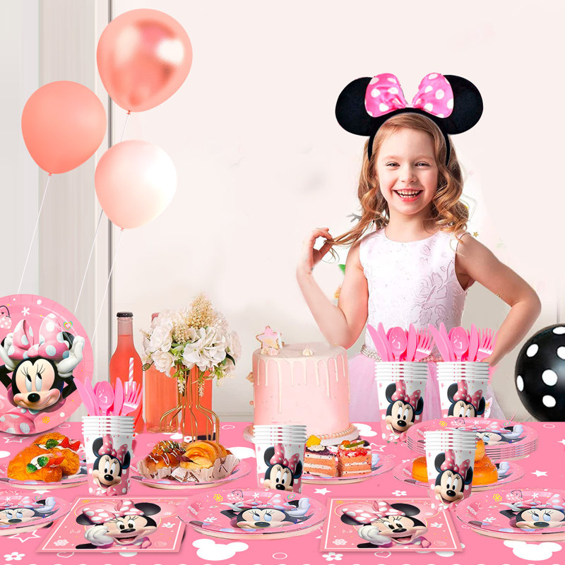 Minnie Birthday Party Supplies,113pcs Minnie Mouse Party Decorations Tableware Set