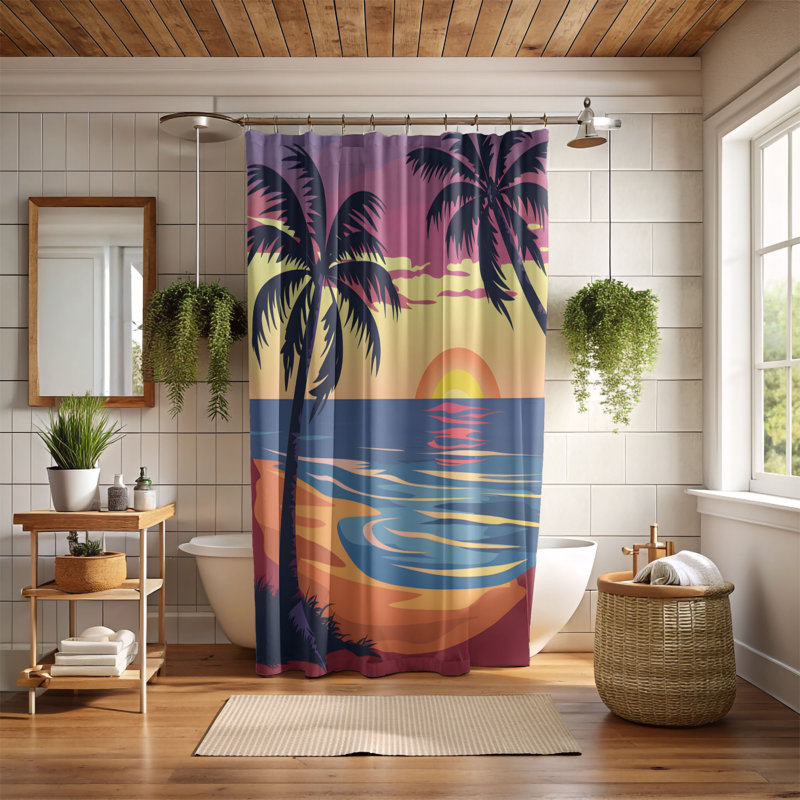 Rideau de douche Sunset Surf - Premium, H 74 po x l 71 po