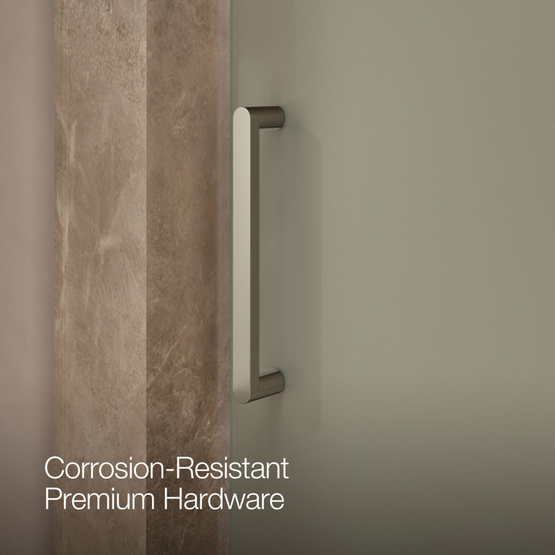 Revel 48'' x 70'' Pivot Shower Door with CleanCoat® Technology, Anodized Brushed Nickel, Frosted
