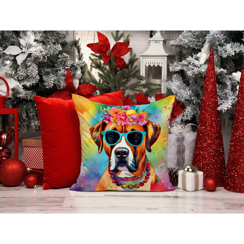 Boxer Hippie Dawg Fabric Decorative Pillow