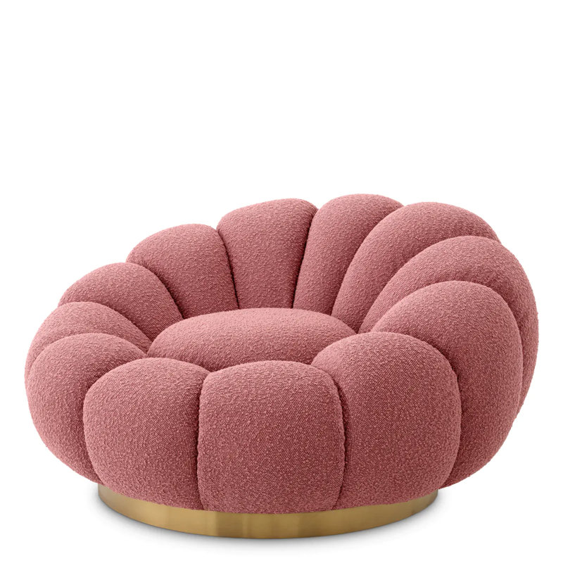 Mello Swivel Lounge Chair, Bouclé Rose Polyester Blend
