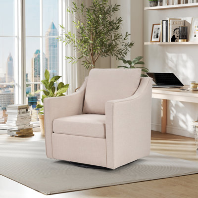 30.3'' Wide Modern Upholstered Swivel Accent Chair With Solid Wood Arm