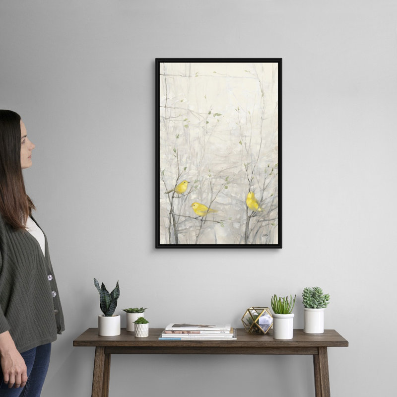 " Birds In Trees I ", 32" H x 22" W x 2" D, Black Framed Canvas