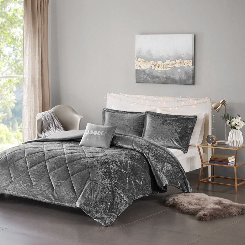 Ensembles de literie de luxe pour grand lit en velours gris