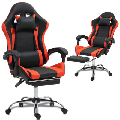 Gaming Chair with Massage Lumbar Support Ergonomic Video Game Chair for Adults, Adjustable Headrest & Footrest, 90-135° Recline, 360° Swivel, White by Ivy Bronx