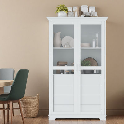 44.7X20x75inch Kitchen Pantry, Freestanding Kitchen Storage Cabinet Display Cabinet With Glass Doors And 4 Built-In Drawers For Living Room, Home Office