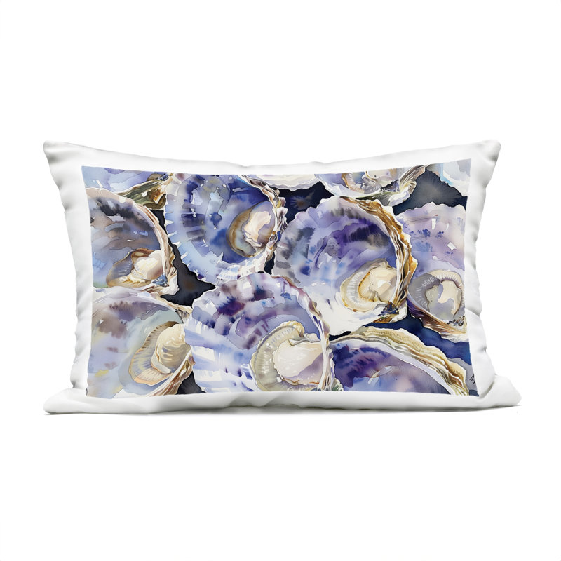 Coussin d'extérieur imprimé motif maritime et palourdes par Heidi Kuntz
