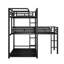 Lit superposé simple en forme de L en métal noir à trois lits simples, multifonctionnel avec espace de couchage et rangement, fonction de rangement pour garde-corps à assemblage rapide, petit