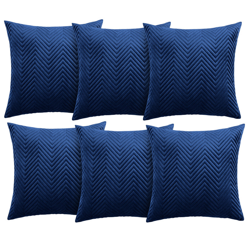 Aspire Homeware Embossed Square Velvet Cushion Cover, Navy, Pack of 6