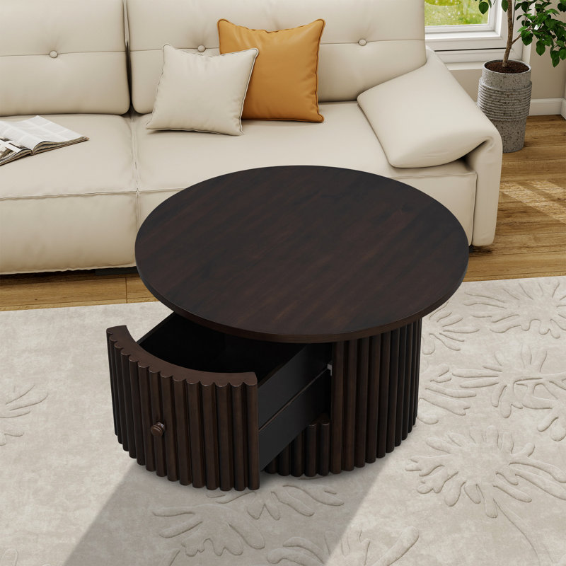Table basse ronde avec tiroir, Brun foncé