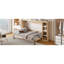 Lit double naturel avec bibliothèque et construction, pliable pour économiser de l'espace à la maison, rangement, support de matelas à lattes de bois, facile à assembler avec une construction pratique, -