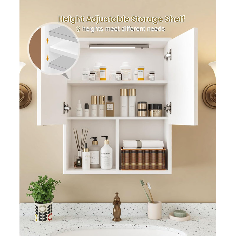 Armoire murale encastrée pour salle de bain avec détecteur de mouvement, blanc moderne