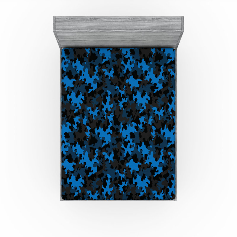 Drap-housse Ambesonne, paquet de 2, Vert armée / noir / bleu, Drap-housse de taille très grand