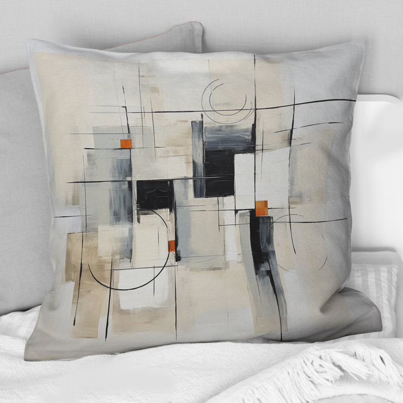 Beige Minimalist Patchwork IV - Minimalism Printed Throw Pillow
