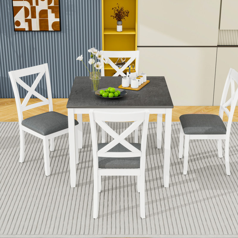 Ensemble de table de salle à manger 5 pièces avec table compacte et 4 chaises rembourrées pour petits espaces