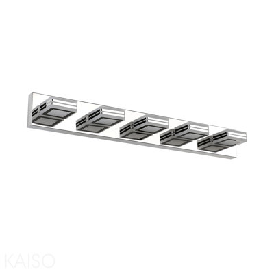 32" Modern Chrome 5-Light Led Vanity Light, Square Acrylic Lampshades Wall Mount Fixture For Bathroom, Mirror Lighting