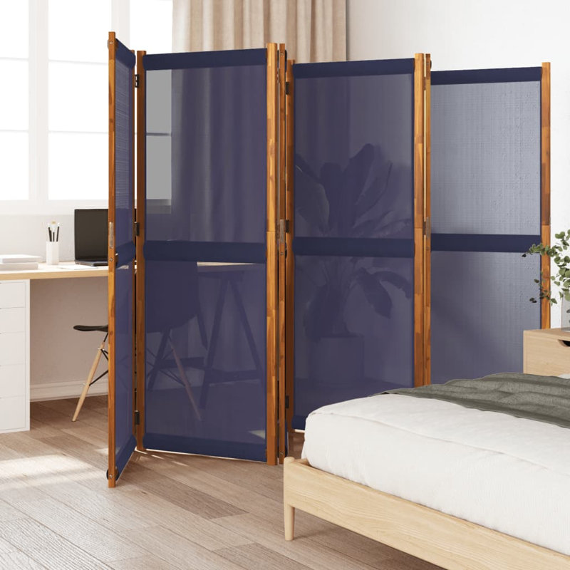 Metts 457.2cm H Solid Wood Folding Room Divider, Dark Blue, 6, 180cm H x 420cm W