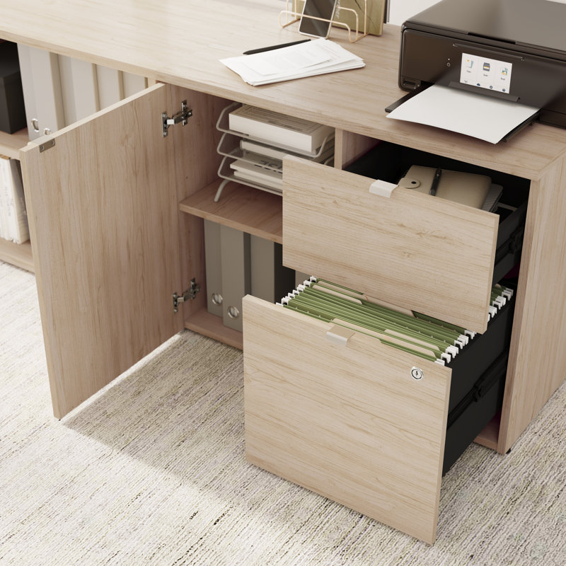 Bush Business Furniture Stratus 72W X 30D Electric Height Adjustable Standing Desk With Storage, Natural Elm