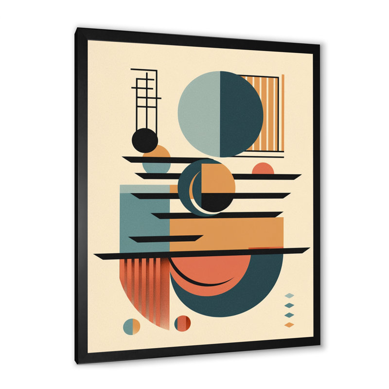 Crème bleu géométrique calme profonds II - imprimé, H 32 po x l 16 po x P 1 po, Impression noire sur toile encadrée