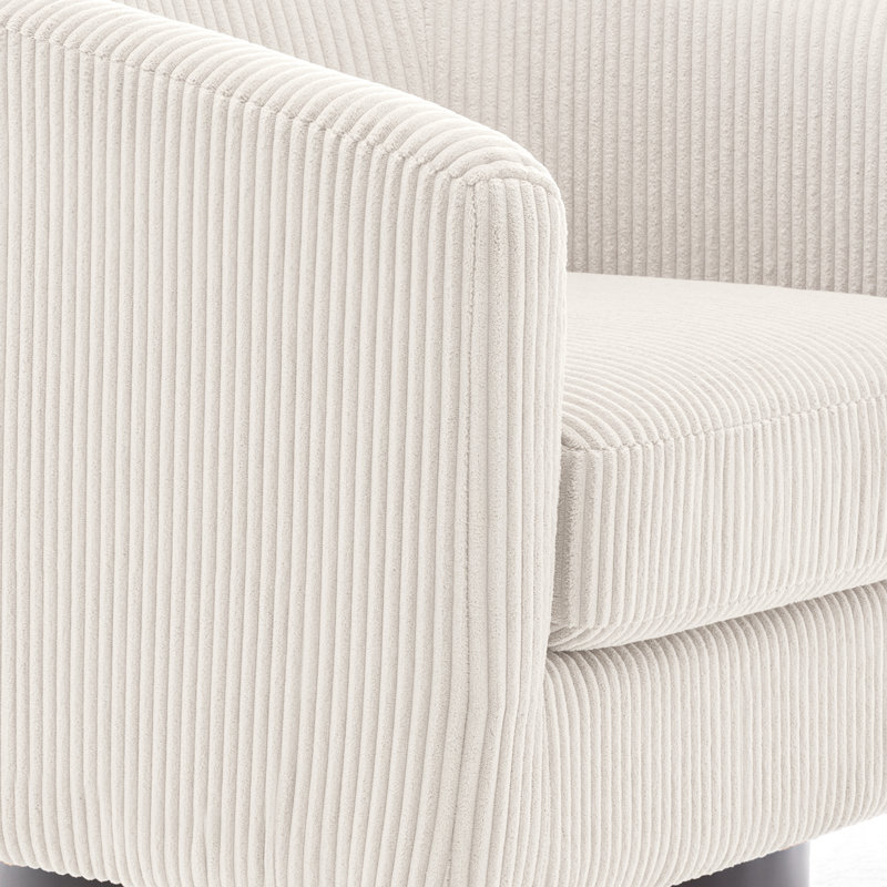 Fauteuil pivotant Frankie en velours côtelé beige avec piétement en bois massif, Velours côtelé beige