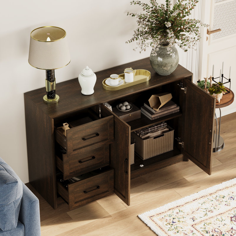 Solution de rangement à 3 tiroirs et 2 portes pour armoire, salon et chambre à coucher, Brun