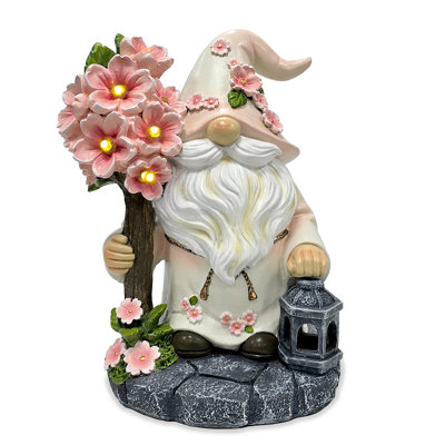 Statue de jardin cerise gnome solaire, figurine de 8 po et décoration florale d'extérieur