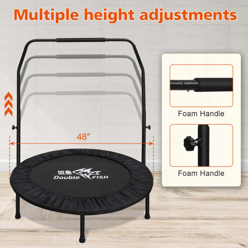 Mini trampoline à poignée en mousse réglable de haute qualité - peut supporter jusqu'à 400 lb, rebondisseur rectangulaire pour adultes - idéal pour les entraînements intérieurs et extérieurs
