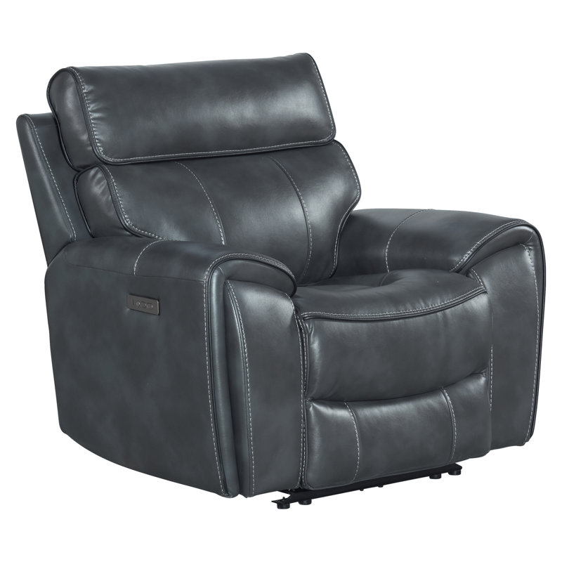 Uribe Dual-Power Recliner with Dual-Power Recline & Headrest, Slate Faux Leather