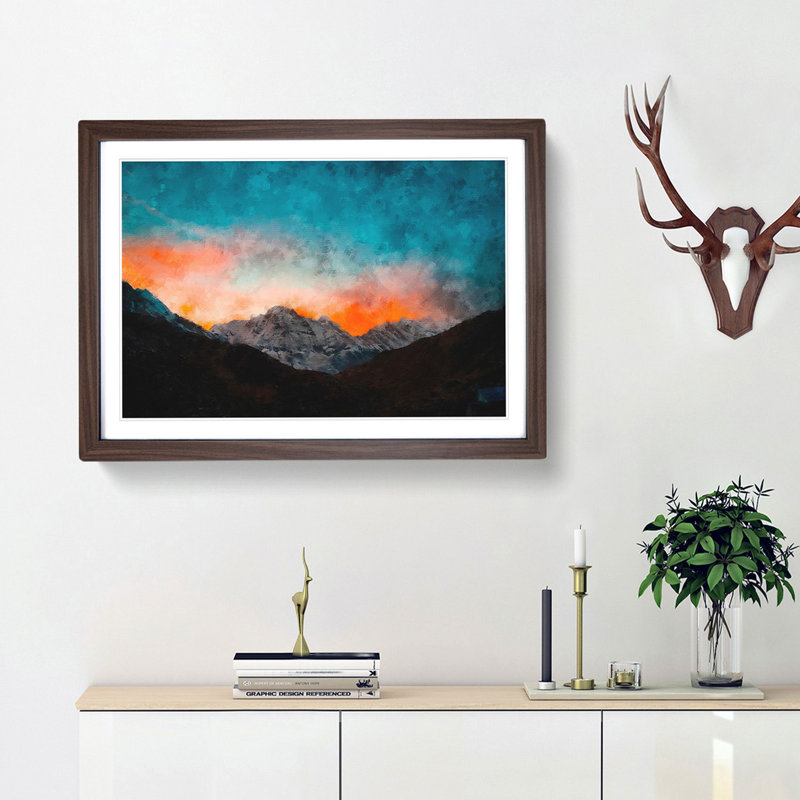Sunrise over a Mountain - Picture Frame Painting Print, Walnut Framed, 62cm H x 87cm W x 2cm D