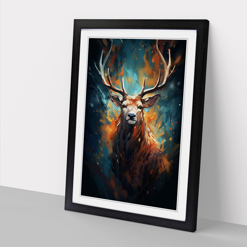 Stag Digital No.2 - Single Picture Frame Print on Wood, 46cm H x 34cm W x 2cm D, Black Framed