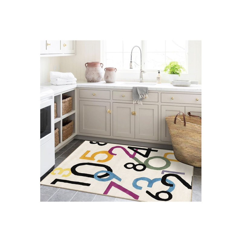 Tapis lavable décoratif à motif tissé à motif de chiffres, Sous-tapis rectangulaire 3 pi 11 po x 5 pi 11 po i