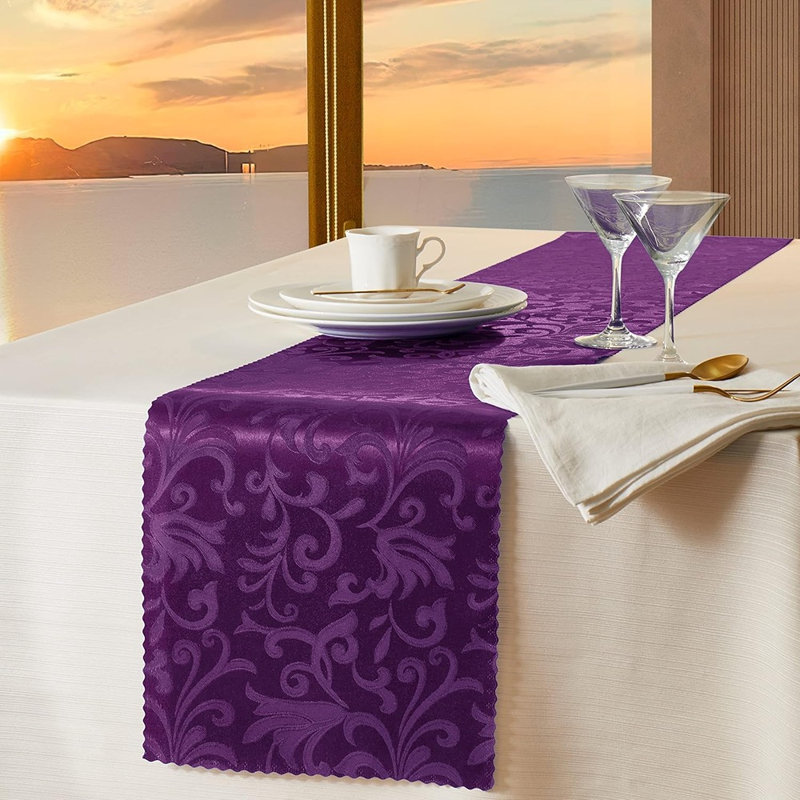 Chemin de table en satin - mauve - jacquard damassé lumineux et lisse pour les mariages, banquets et graduation