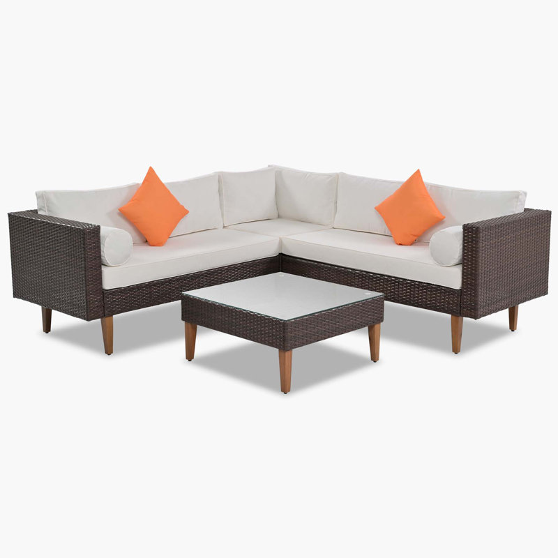 Leisel 81.1'' Wicker Outdoor Patio Sectional Set, Brown, Beige