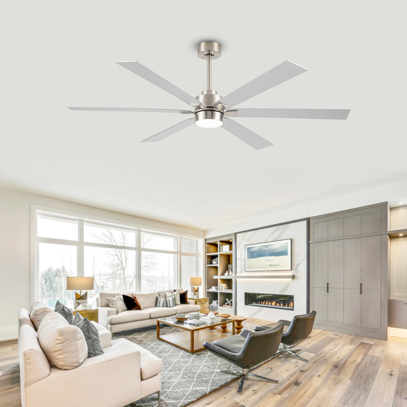 Smart Ceiling Fan With Light, Silver, Nickel