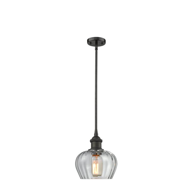 Luminaire suspendu 1 lumière à une cloche Calton, Bronze huilé, Transparent