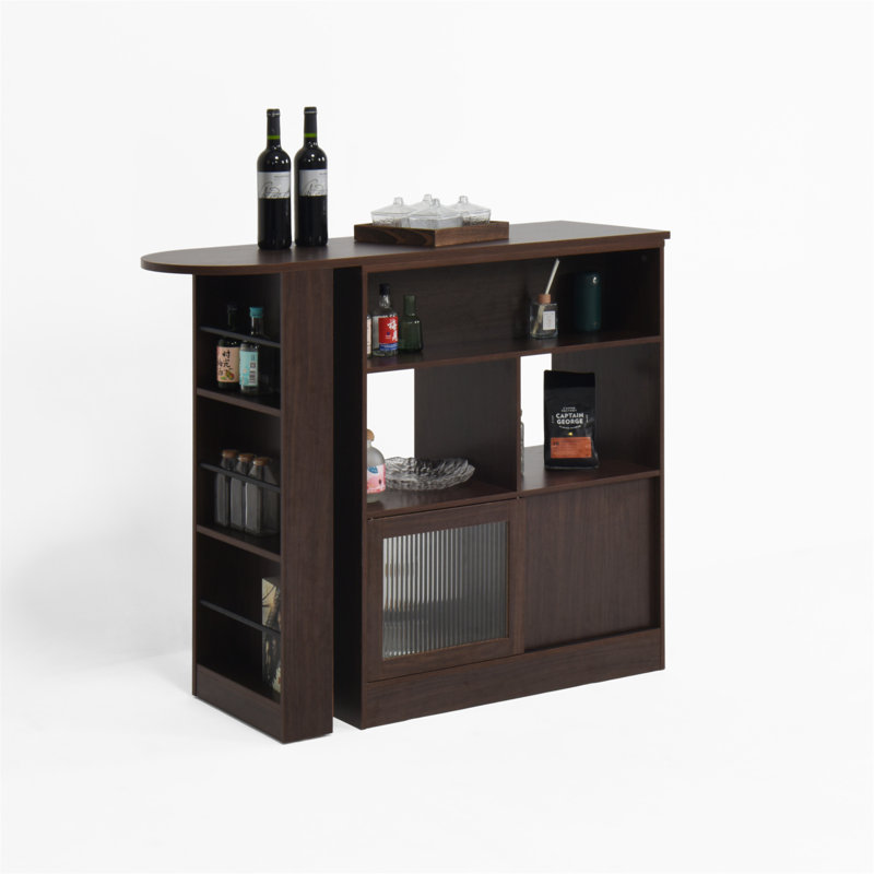 Modern Bar Cabinet With Rotating Top And Ribbed Glass Doors