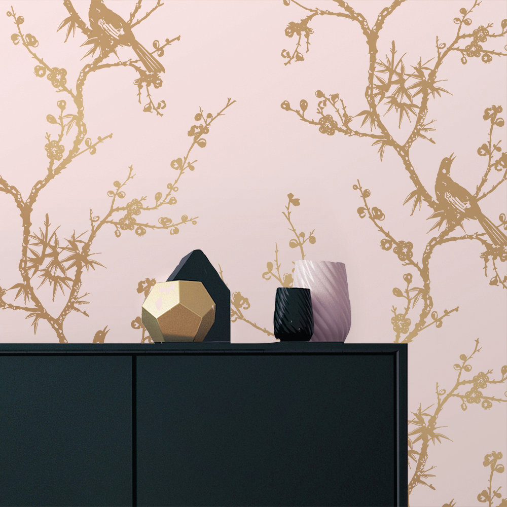 Aihnoa Self-Adhesive Wallpaper Double Roll, Pink/Gold