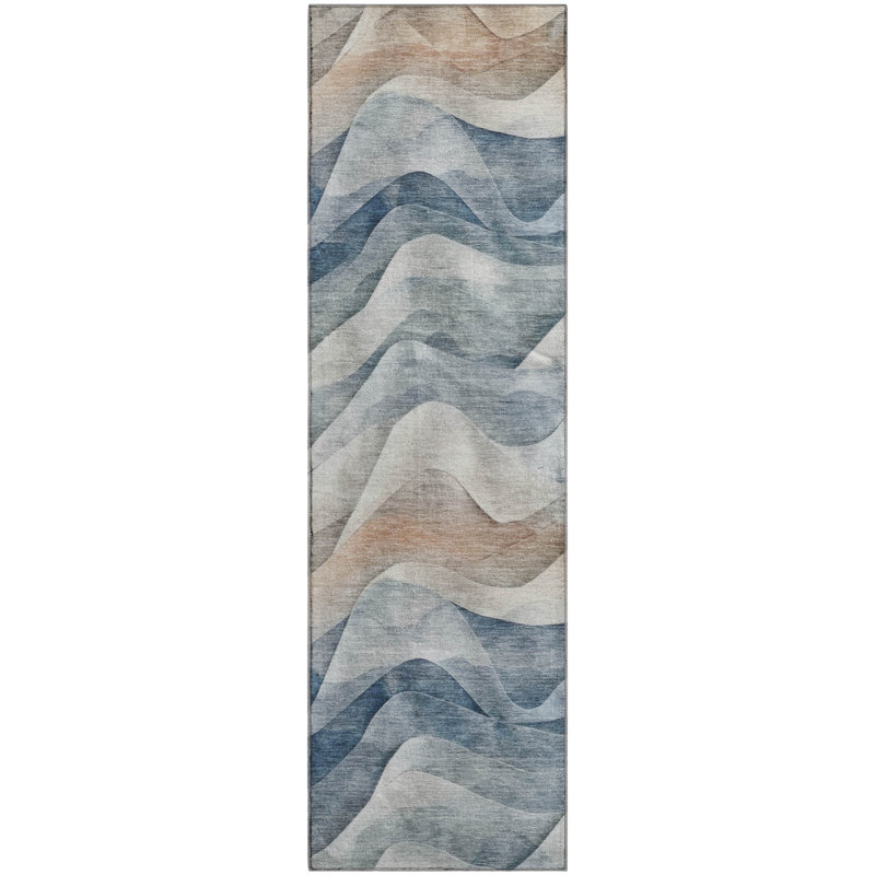 Premium Machine Washable Harjo AMF1619 Waves Rug, Runner 2'3" x 7'6"