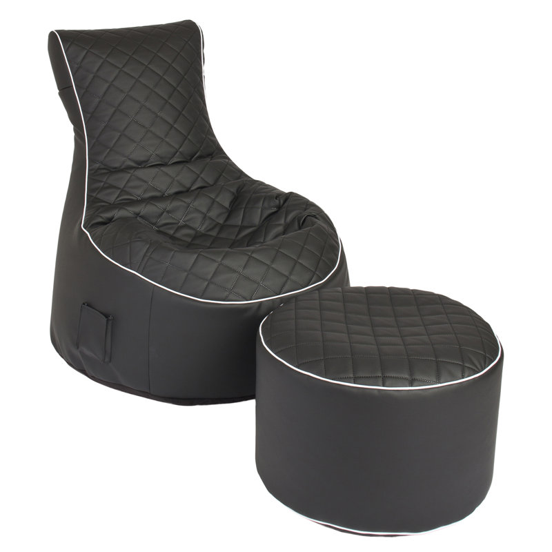 Belwood Faux Leather Pouf, Black Faux Leather