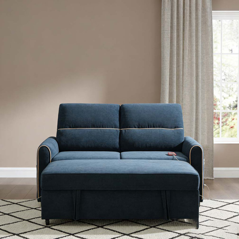 Chenille Pull Out Sofa Bed, Blue