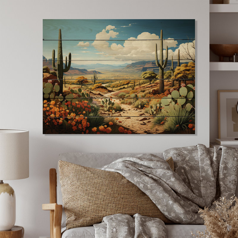 Cactus vert et bleu, «Desert Guardian Organ II» sur bois, H 24 po x l 32 po x P 0,78 po