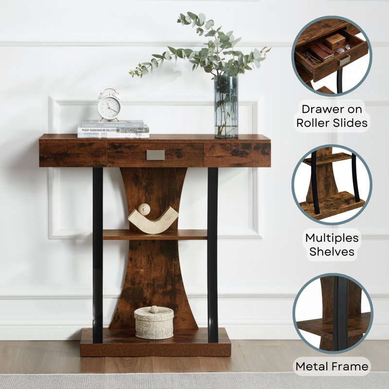 Amett 1 Drawer Console Table, Barnwood, 34" H x 36" W x 12" D