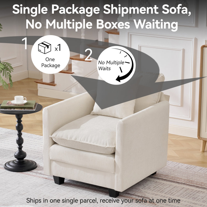 Chaise d'appoint moderne 1 place 29,5 po avec siège profond, coussin décoratif et revêtement en chenille douce 29,5 po Cloud