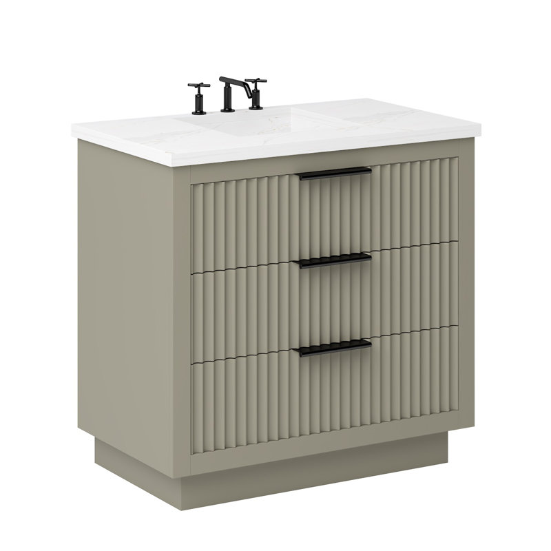Lecrieú Three-Drawer Single Bath Vanity, French Olive, 48", Matte Black