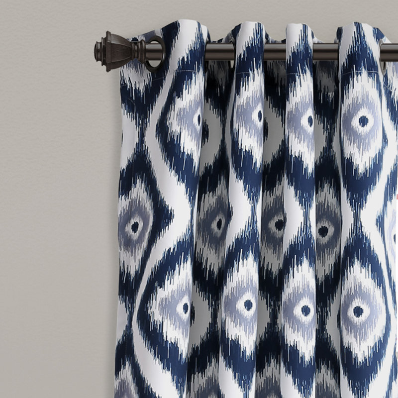 Navy Ikat Room Darkening Grommet Window Panels, 52"W x 84"L, Set of 2