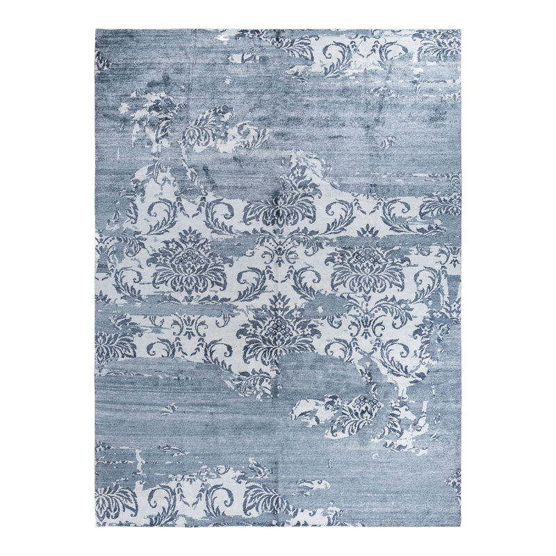 Tapis moderne noué à la main de conception unique - gris, 9 pi 2 po x 12 pi 0 po Modern