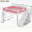 Grand lit mezzanine avec tablettes de rangement et garde-robe, structure en bois massif, glissière amovible, échelles, aucun sommier nécessaire, rose et blanc-667965446-667965447