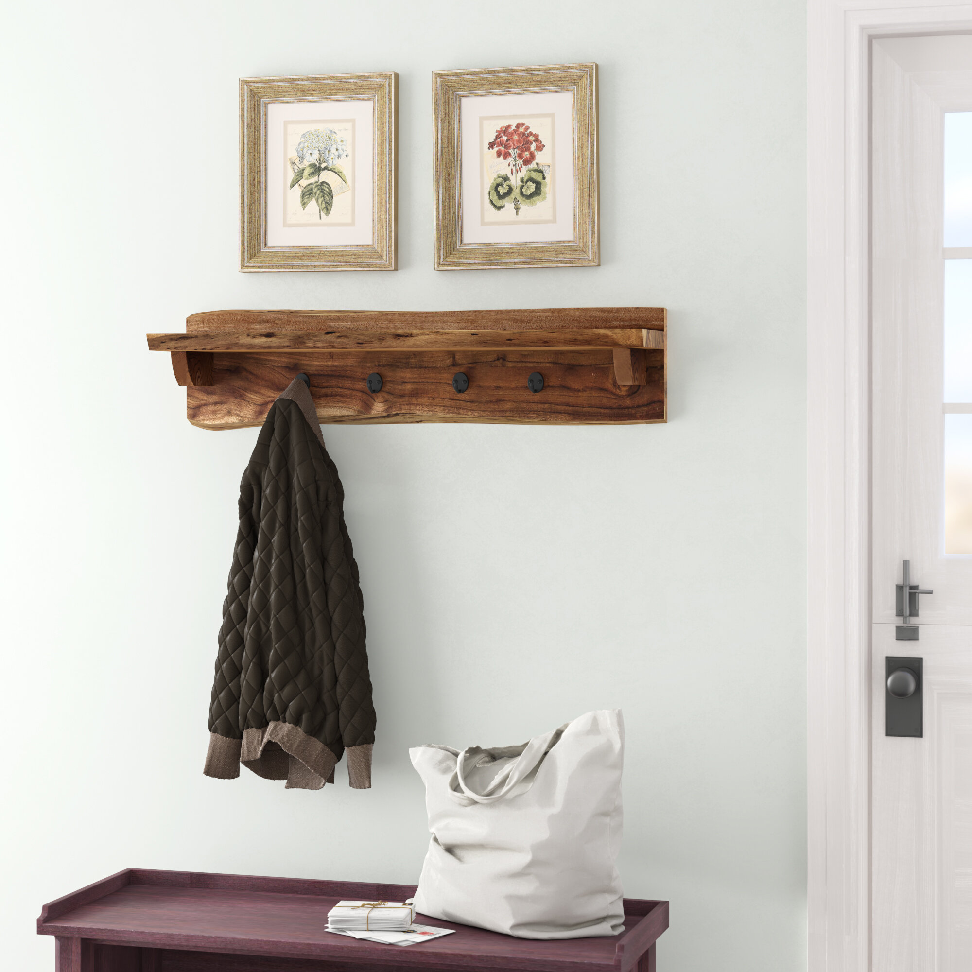 Alaterre Durango 60 Industrial Wood Coat Hook Shelf and Bench Set 